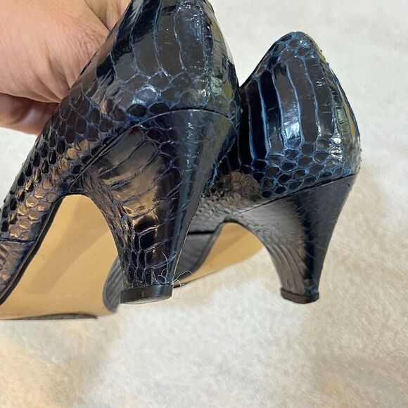 Vtg J Renee Womens Navy Blue Pump Heels 6M Snakeskin Stiletto Pointed Toe 90s - Picture 7 of 14